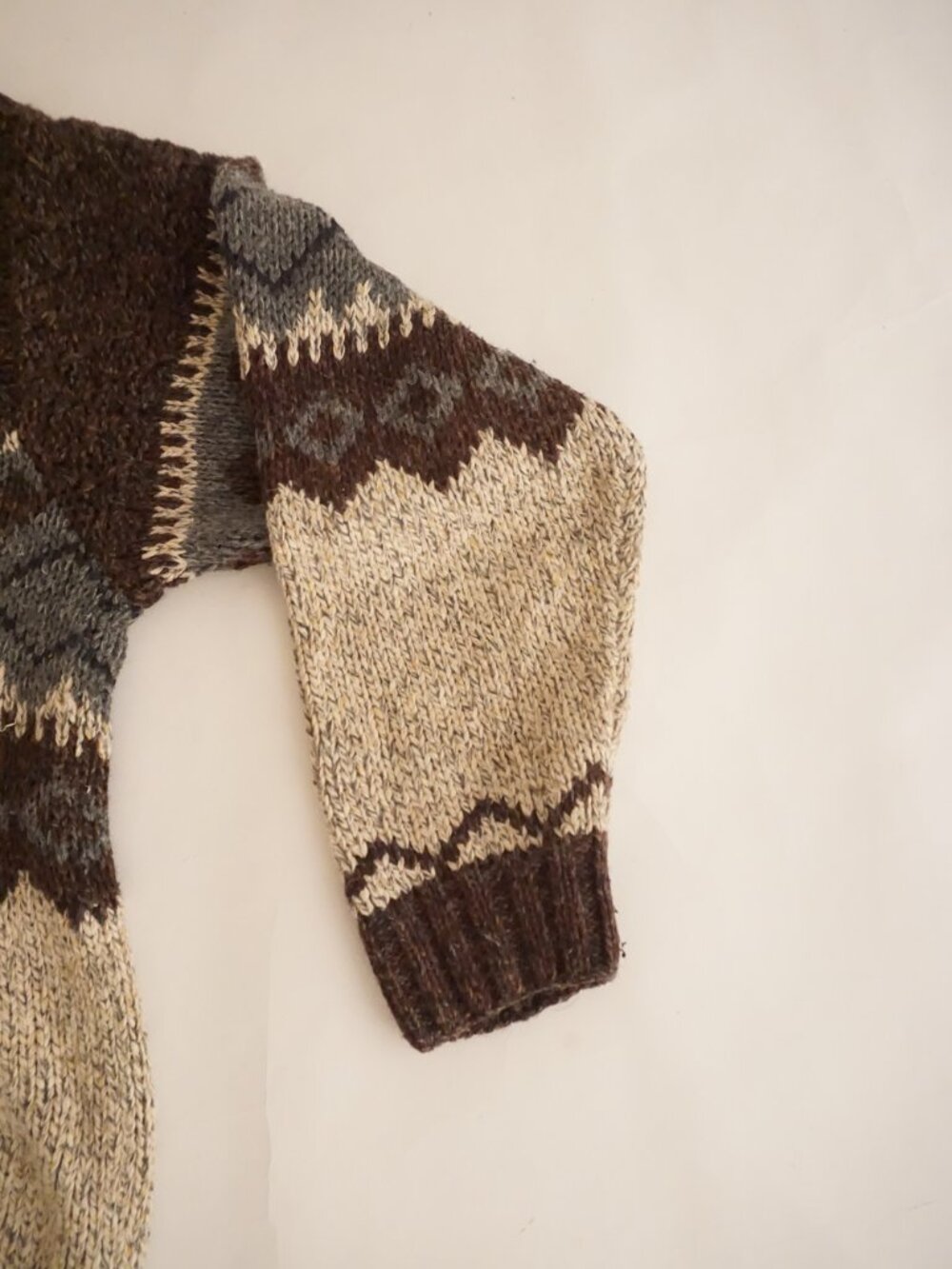 Vintage Fieldmaster Brown Grey Cream Fair Isle Jacquard Knit Half Zip Sweater XL - Picture 4 of 11